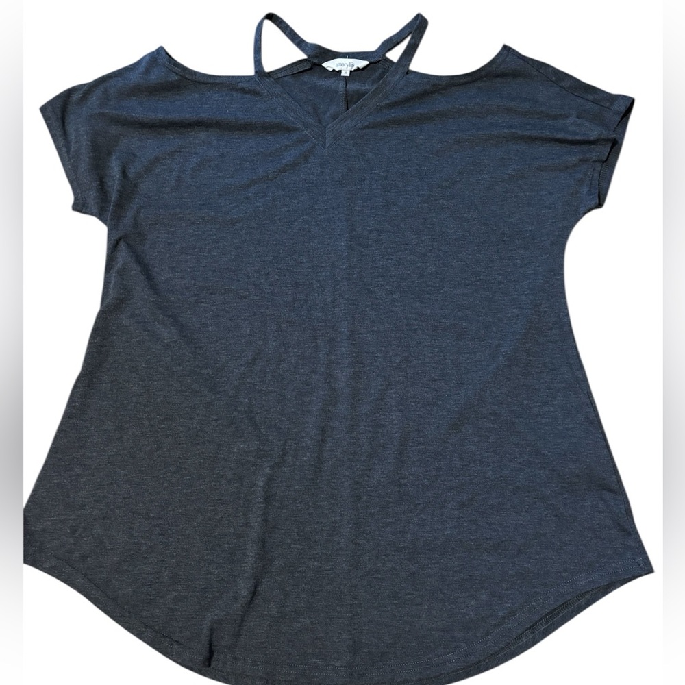 🟤Women's Navy Blue/Gray Cold Shoulder Top